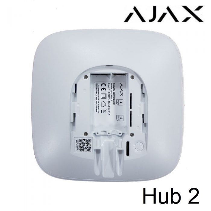 Parte trasera, centralita de alarma Ajax Hub 2 con Ethernet y Dual SIM