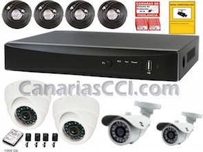 1220627 Kit videovigilancia por Internet 4 cámaras exterior - interior con grabación digital 960H 1000 Gb