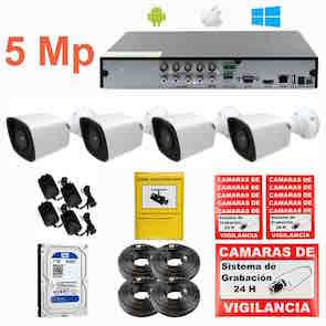 Kit de videovigilancia CCTV o por Internet UHD 5 Mp 4 cámaras exterior