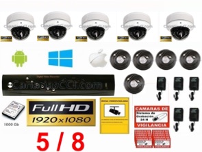 1221206 Kit videovigilancia Full-HD TVI ampliable 5 cámaras IR 1080P exterior interior 
