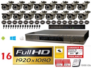 1221304 Kit videovigilancia 1080P Full-HD TVI 16 cámaras IR exterior