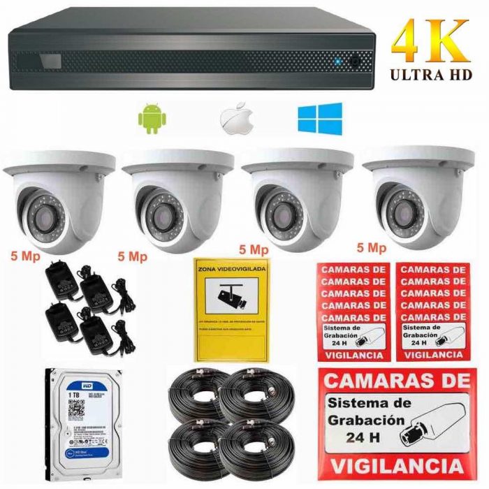Kit de videovigilancia 4K UHD con 4 cámaras de 5Mp