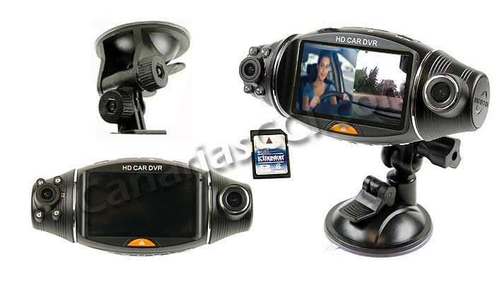 HD CAR DVR 2 cámaras para coche con grabador digital en tarjeta SD, pantalla LCD y Tracker GPS en uno