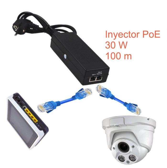 Alimentación y datos PoE inyector 30W 100m para una cámara IP