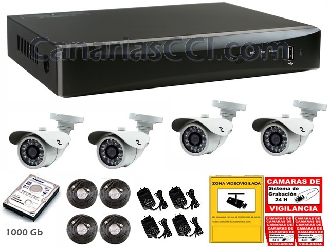 Kit videovigilancia por Internet 4 cámaras exterior - interior con  grabación digital 960H 1TB