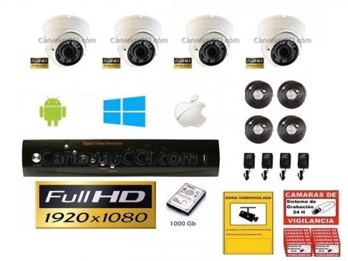 Kit de videovigilancia Full-HD TVI int&ext 4 cámaras varifocal con Leds infrarrojos 30 m